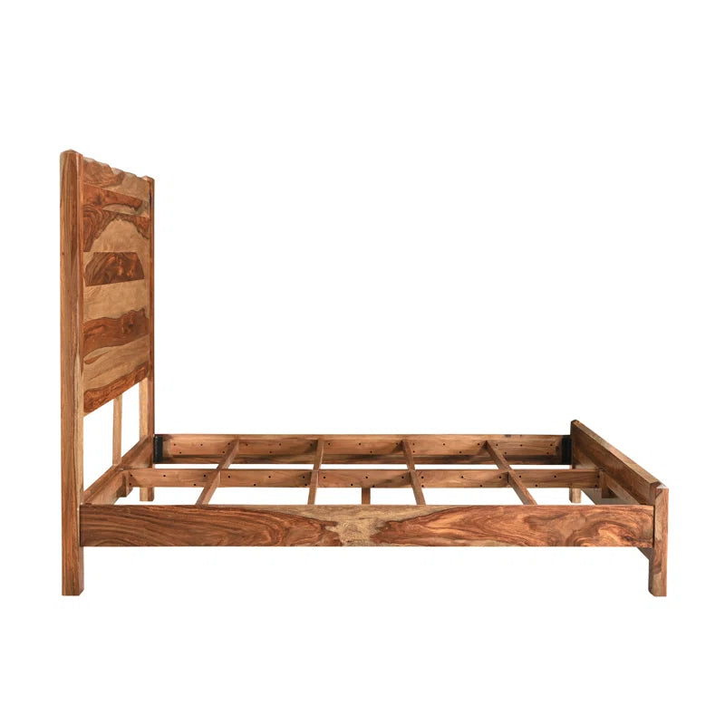 ADOUER WOOD Solid Sheesham Wood Designer Bed Without Storage For Bedroom (Natural)