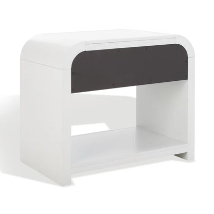 ADOUER WOOD Modern White Bedside Table with Ribbed Drawer and Gold Knobs