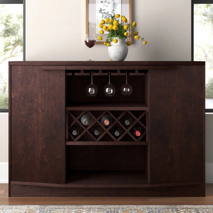 Adouer Wood "Elegant Dark Solid Sheesham Wood Bar Cabinet with Wine Storage and Glass Rack"