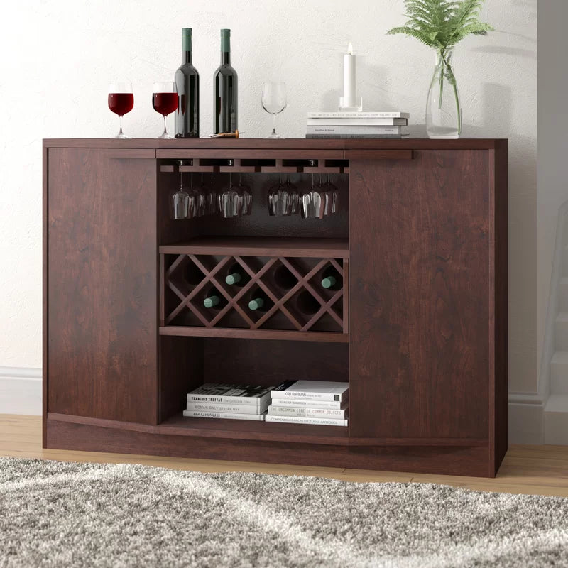 Adouer Wood "Elegant Dark Solid Sheesham Wood Bar Cabinet with Wine Storage and Glass Rack"