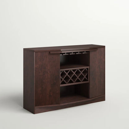 Adouer Wood "Elegant Dark Solid Sheesham Wood Bar Cabinet with Wine Storage and Glass Rack"