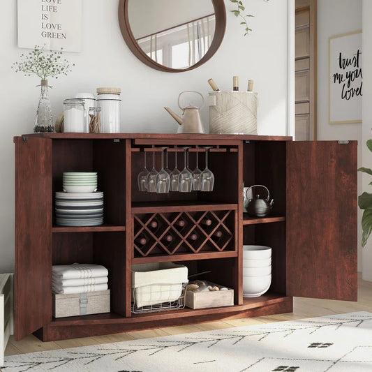 Adouer Wood "Elegant Dark Solid Sheesham Wood Bar Cabinet with Wine Storage and Glass Rack"