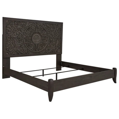 ADOUER WOOD Solid Sheesham Wood Luxuries Distressed Hand Carving  Bed, Without Storage