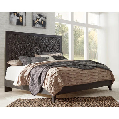 ADOUER WOOD Solid Sheesham Wood Luxuries Distressed Hand Carving  Bed, Without Storage