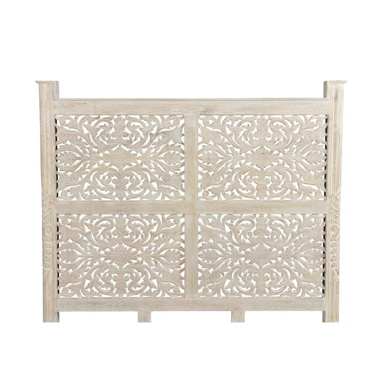 ADOUER WOOD Solid Sheesham Wood Luxuries Series Hand Carving Distressed Bed, Without Storage