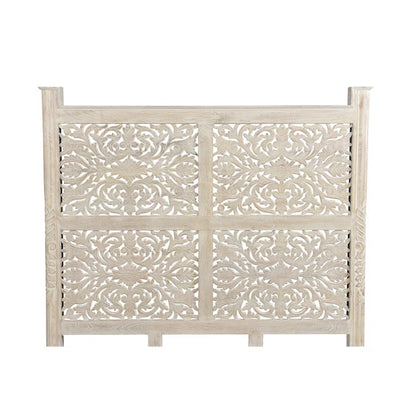 ADOUER WOOD Solid Sheesham Wood Luxuries Series Hand Carving Distressed Bed, Without Storage