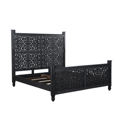 ADOUER WOOD Solid Sheesham Wood Luxuries Series Hand Carving Distressed Bed, Without Storage