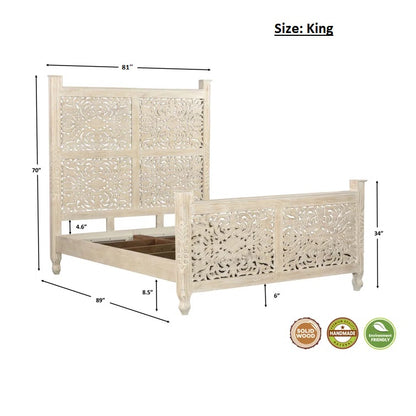 ADOUER WOOD Solid Sheesham Wood Luxuries Series Hand Carving Distressed Bed, Without Storage