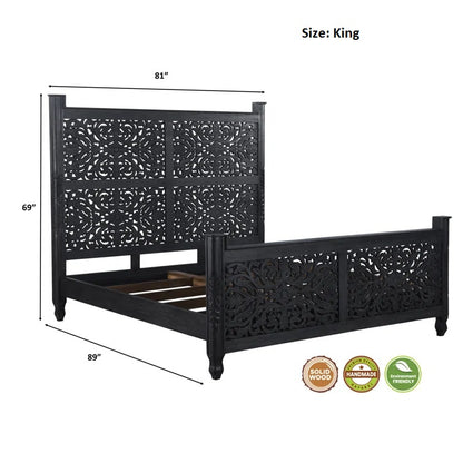 ADOUER WOOD Solid Sheesham Wood Luxuries Series Hand Carving Distressed Bed, Without Storage