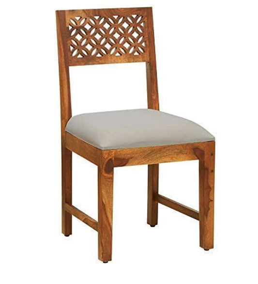 ADOUER WOOD "Elegant Wooden Dining Chair with Intricate Lattice Backrest and Cushioned Seat"