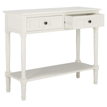 ADOUER WOOD Solid Sheesham Wood PU White Hand Carving Console Table With Drawers