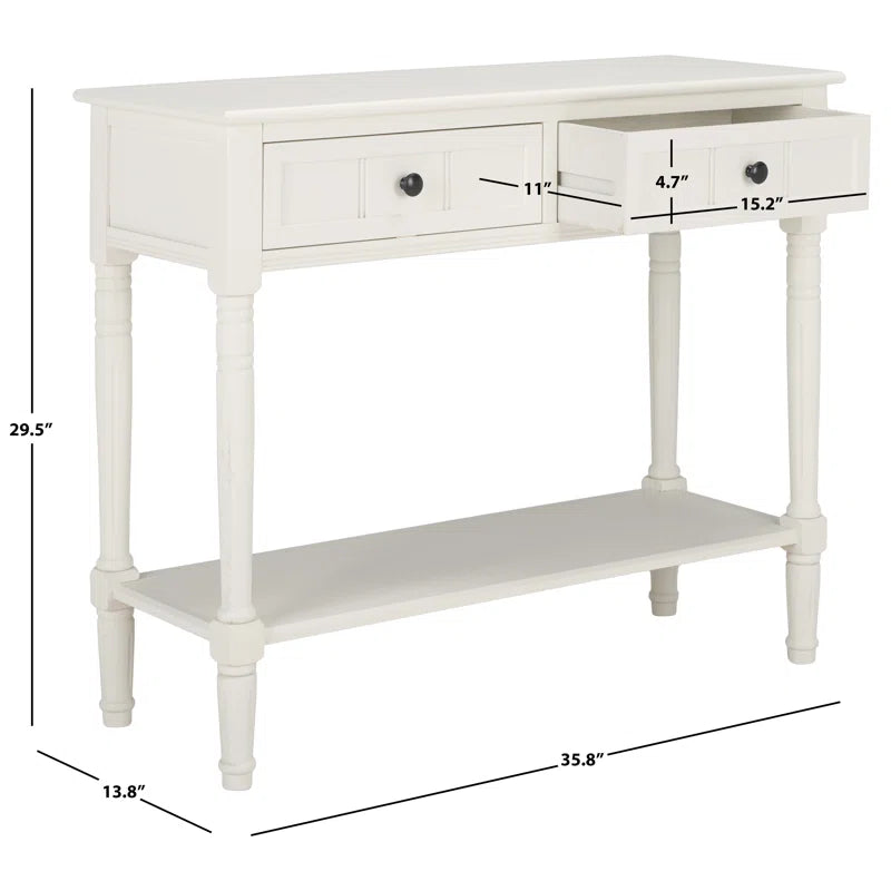 ADOUER WOOD Solid Sheesham Wood PU White Hand Carving Console Table With Drawers