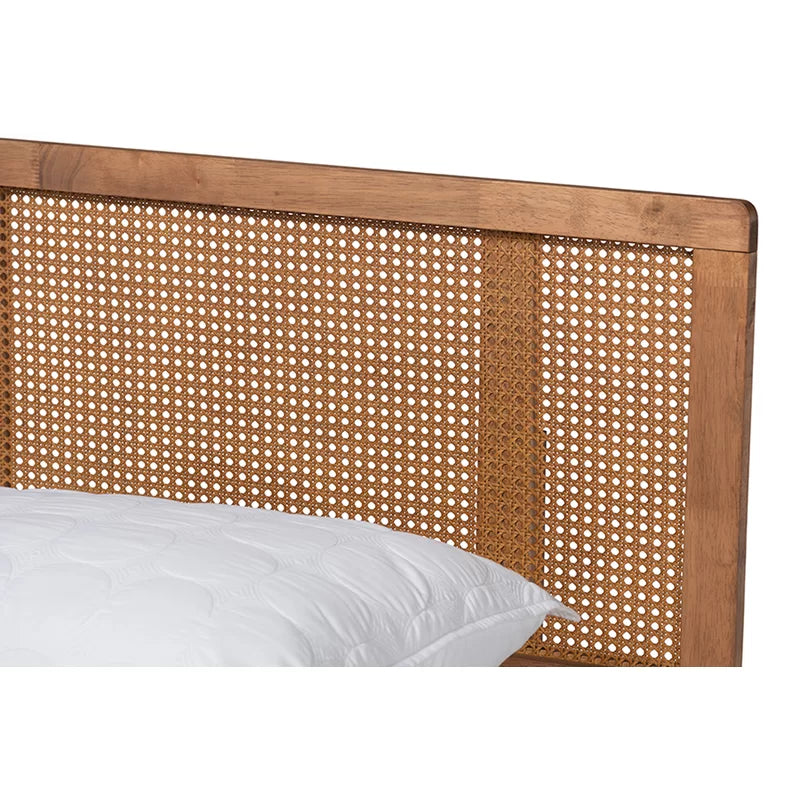 ADOUER WOOD Handcrafted Sheesham Wood Vintage Rattan Cane Bed – Natural Finish