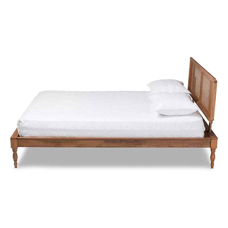 ADOUER WOOD Handcrafted Sheesham Wood Vintage Rattan Cane Bed – Natural Finish