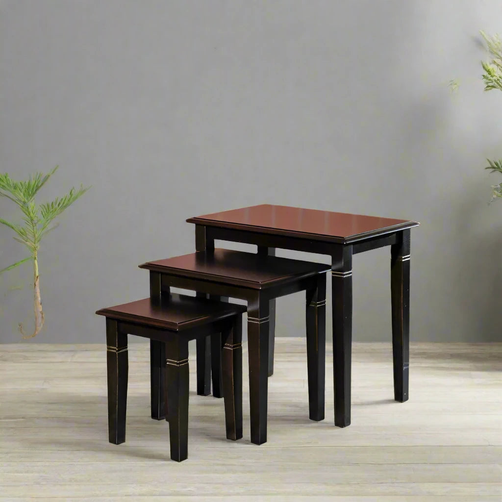 ADOUER WOOD Solid Sheesham Wood Nesting Table - Set of 3 (Walnut Finish)