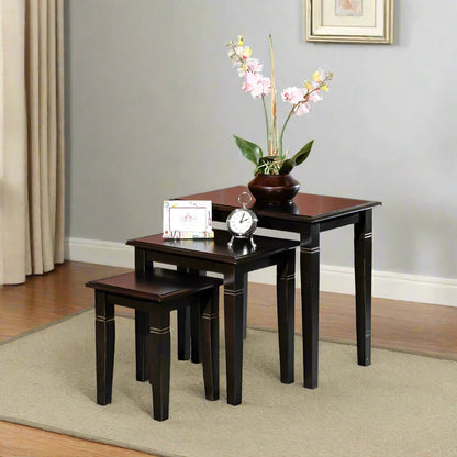 ADOUER WOOD Solid Sheesham Wood Nesting Table - Set of 3 (Walnut Finish)