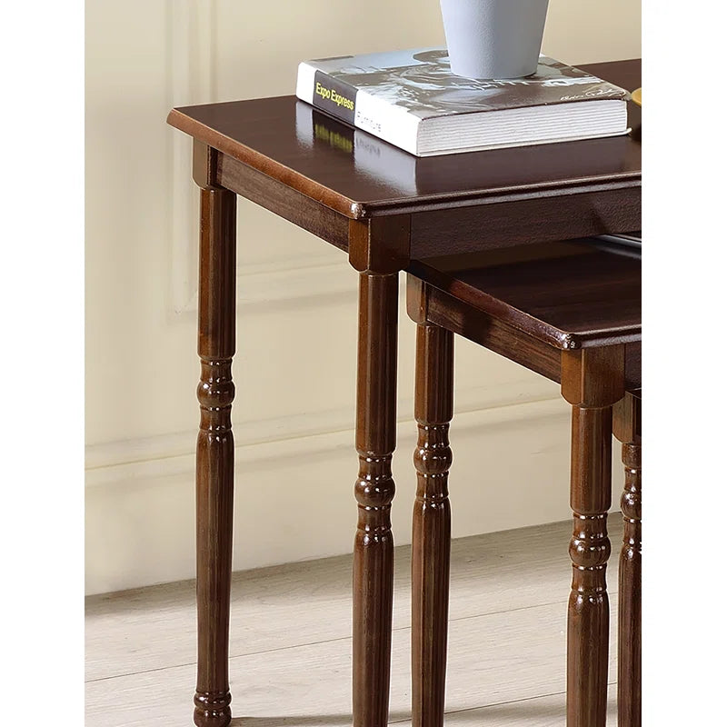 ADOUER WOOD Solid Sheesham Hand Carved Designer Legs Nesting Table - Set of 3 (Walnut Finish)