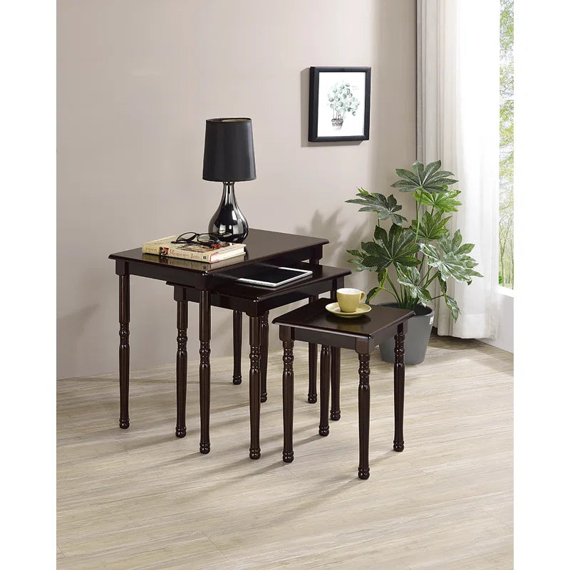 ADOUER WOOD Solid Sheesham Hand Carved Designer Legs Nesting Table - Set of 3 (Walnut Finish)