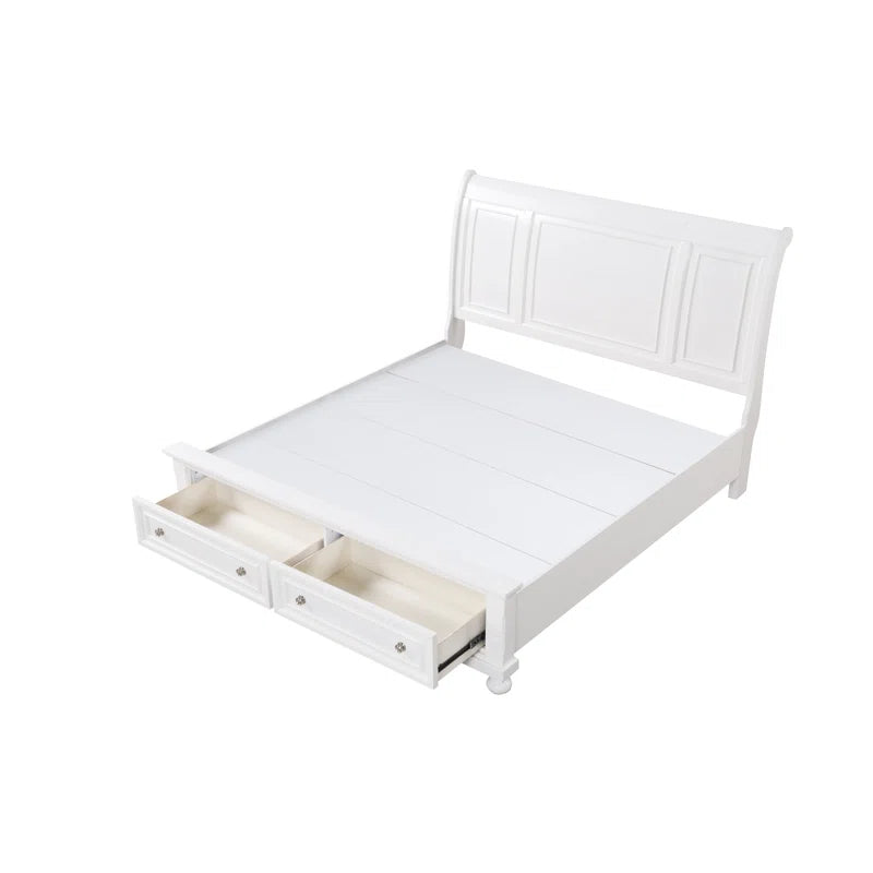 ADOUER WOOD Solid Sheesham Wood Classic Bed With Footboard Storage Drawer–White Finish