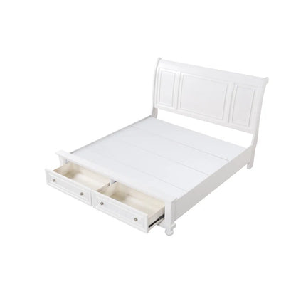 ADOUER WOOD Solid Sheesham Wood Classic Bed With Footboard Storage Drawer–White Finish