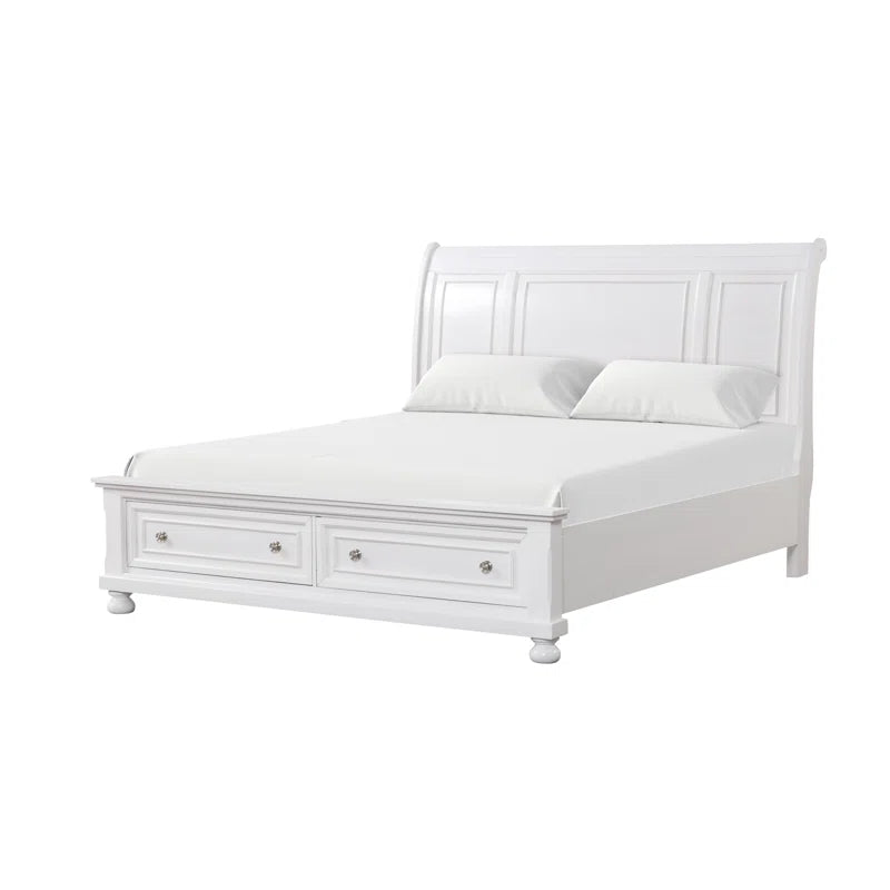 ADOUER WOOD Solid Sheesham Wood Classic Bed With Footboard Storage Drawer–White Finish