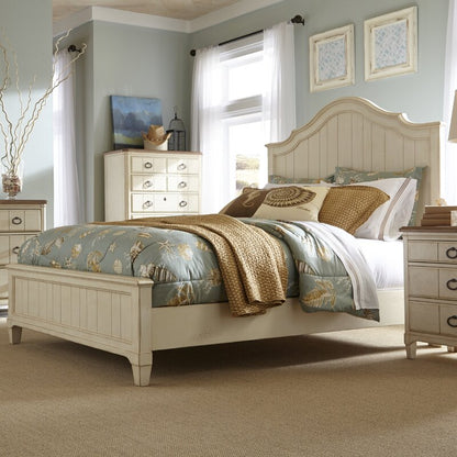 Adouer Wood "Vintage Cream Wooden Bed Frame with Arched Headboard and Cottage-Style Design"