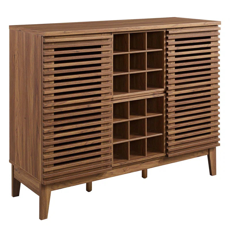 Adouer Wood "Mid-Century Modern Solid Sheesham Wooden Bar Cabinet with Wine Storage and Shelves"