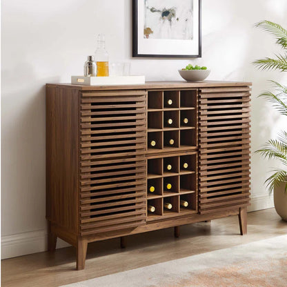 Adouer Wood "Mid-Century Modern Solid Sheesham Wooden Bar Cabinet with Wine Storage and Shelves"