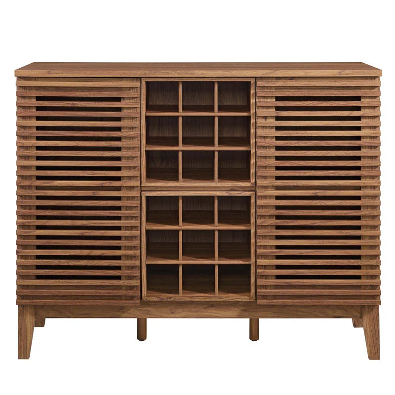 Adouer Wood "Mid-Century Modern Solid Sheesham Wooden Bar Cabinet with Wine Storage and Shelves"