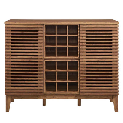 Adouer Wood "Mid-Century Modern Solid Sheesham Wooden Bar Cabinet with Wine Storage and Shelves"