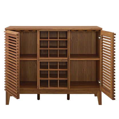 Adouer Wood "Mid-Century Modern Solid Sheesham Wooden Bar Cabinet with Wine Storage and Shelves"