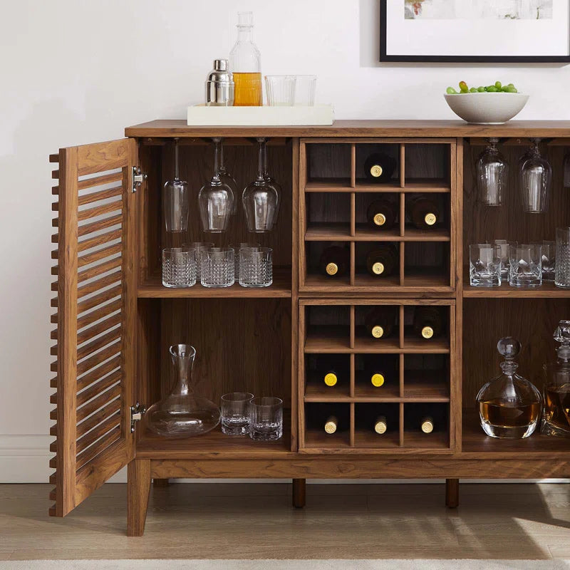 Adouer Wood "Mid-Century Modern Solid Sheesham Wooden Bar Cabinet with Wine Storage and Shelves"