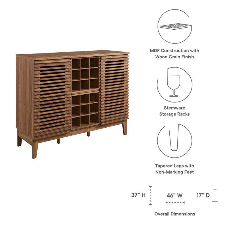 Adouer Wood "Mid-Century Modern Solid Sheesham Wooden Bar Cabinet with Wine Storage and Shelves"