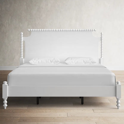 Adouer Wood "Elegant White Solid Sheesham Wood Spindle Bed with Intricate Headboard Design"