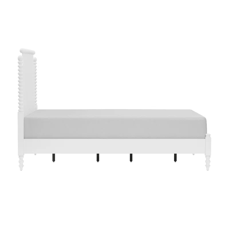 Adouer Wood "Elegant White Solid Sheesham Wood Spindle Bed with Intricate Headboard Design"