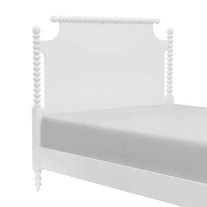 Adouer Wood "Elegant White Solid Sheesham Wood Spindle Bed with Intricate Headboard Design"