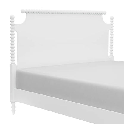 Adouer Wood "Elegant White Solid Sheesham Wood Spindle Bed with Intricate Headboard Design"