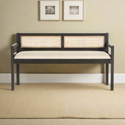 ADOUER WOOD Solid Sheesham Wood Black Multi-Purpose Rattan Cane Bench