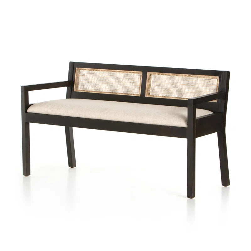 ADOUER WOOD Solid Sheesham Wood Black Multi-Purpose Rattan Cane Bench