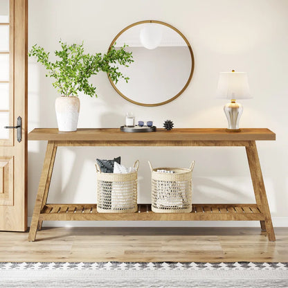 ADOUER WOOD Acacia Wood Multi Use Console Table With Shelf (Natural Finish)