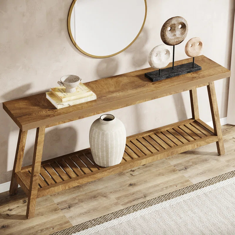 ADOUER WOOD Acacia Wood Multi Use Console Table With Shelf (Natural Finish)