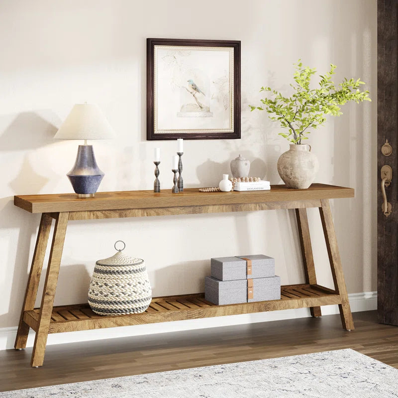 ADOUER WOOD Acacia Wood Multi Use Console Table With Shelf (Natural Finish)