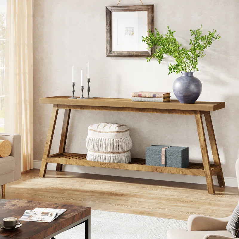 ADOUER WOOD Acacia Wood Multi Use Console Table With Shelf (Natural Finish)