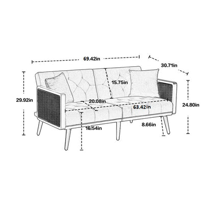 ADOUER WOOD Modern White Luxury Wooden 3 Seater Handmade Rattan Cane Sofa, Without Storage