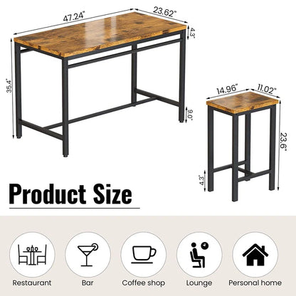 Adouer Wood "5-Piece Bar Table Set with Black Legs and Natural Wood Finish Top"