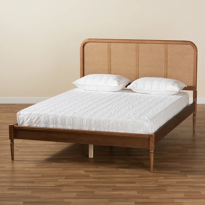 ADOUER WOOD Solid Acacia Wood Classic Rattan Cane Bed