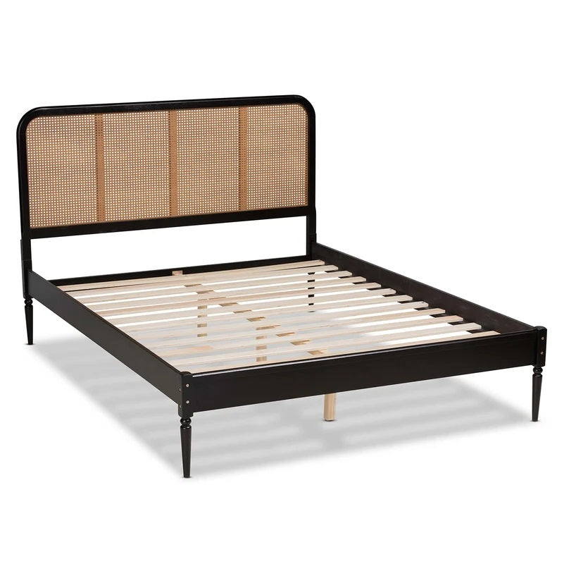 ADOUER WOOD Solid Acacia Wood Classic Rattan Cane Bed