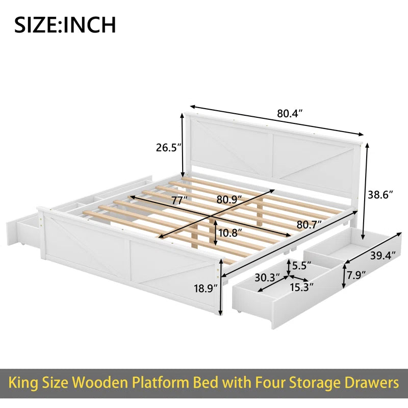 ADOUER WOOD Solid Sheesham Wood Standard Platform Bed With Storage