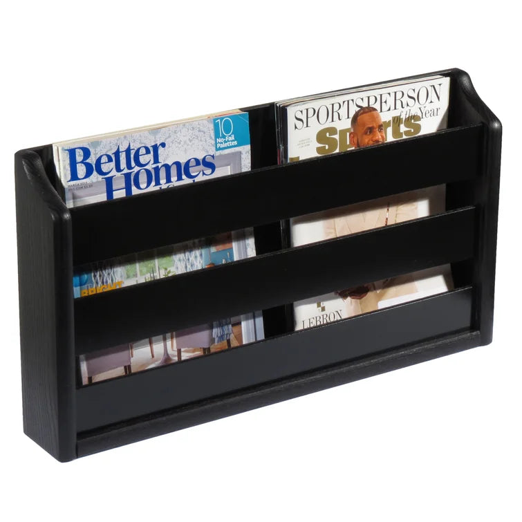 ADOUER WOOD Solid Sheesham Wood Wall Mount Black Magazine Rack