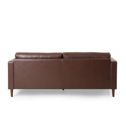 ADOUER WOOD Classic Design With Tufted Backrest Solid Wood Frame Brown Leatherette Fabric Sofa With Bolsters